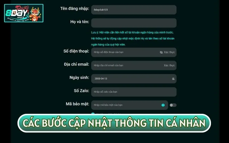 Các bước cập nhật thông tin cá nhân trước khi tiến hành rút tiền